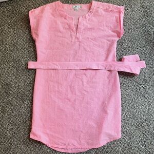 Vineyard vines pink seersucker notched neck dress pink and white